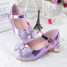 Дети haochengjiade принцесса сандалии дети девушки свадебные туфли на высоком каблуке платье обувь с бантом фиолетовый обувь для девочек серебряный розовый
