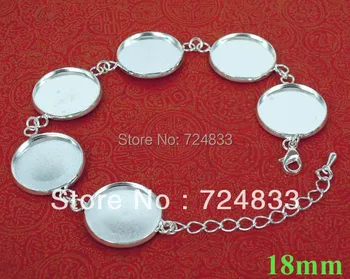 

18mm Silver Plated Blank Bracelet Bases Circle Bezel Trays Cabochon style Buckles Link Chain Cuff Bracelets Settings Wholesale