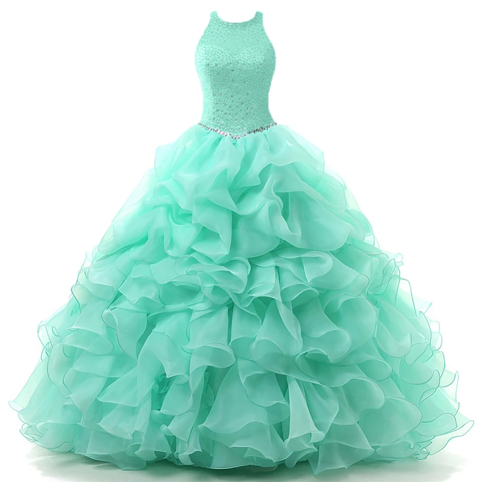 Quinceanera/платья из органзы с лямкой на шее милое бальное платье 16 платьев для