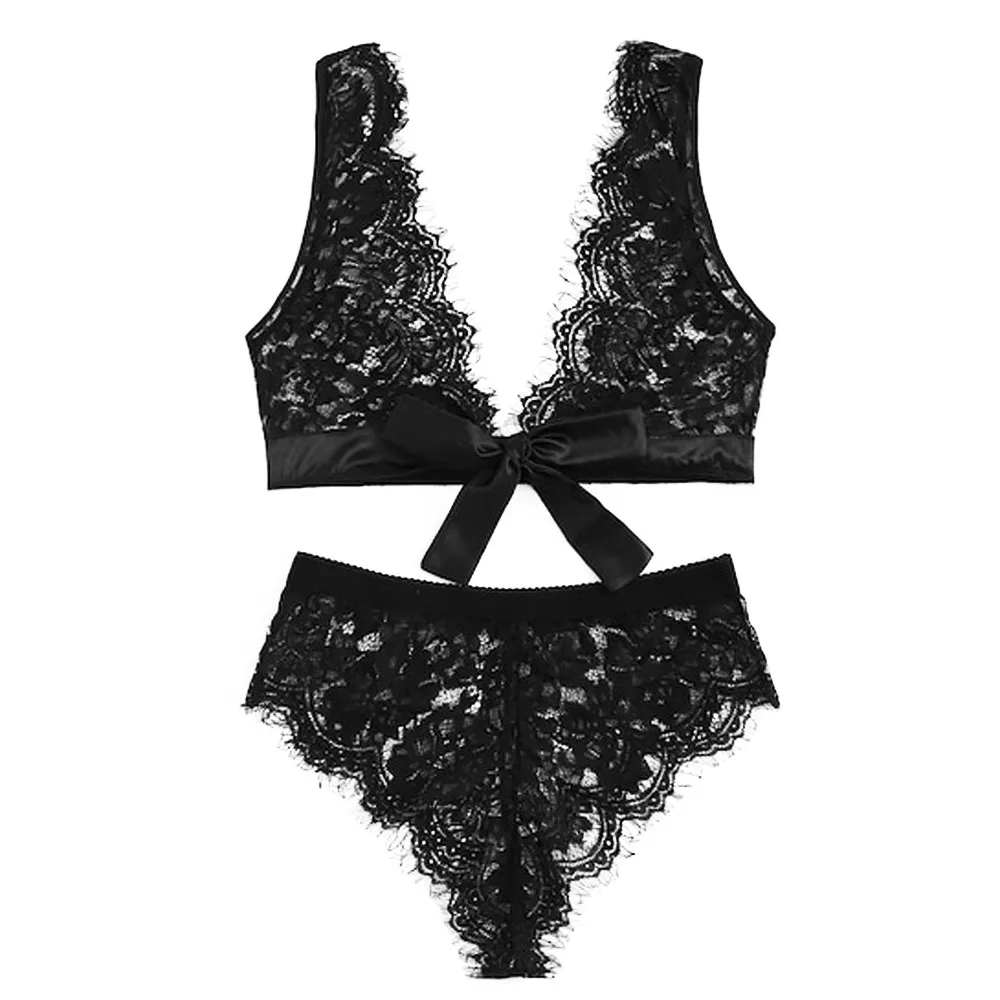 

Micro Bikini Women Bra Underpant Sexy Lingerie Scalloped Trim Bowknot Babydoll Lace Lingerie Lenceria Mujer 19Mer06 P40