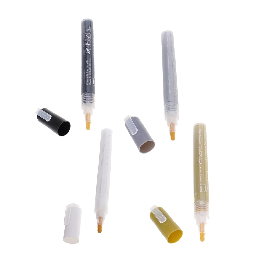 Gold & Silver & White & Black Colors Permanent Acrylic Paint Markers Pens Paint on Glass,Metal,Wood,Fabric and Most Surfaces