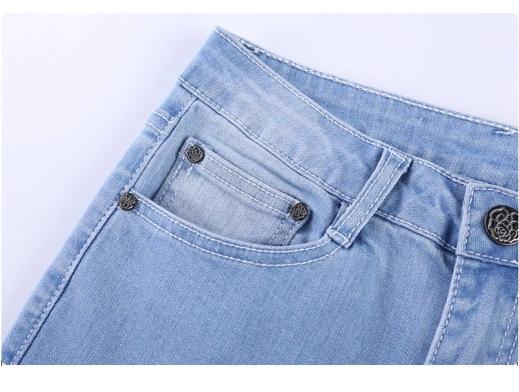 FERZIGE, Осенние новые женские джинсы с высокой талией, Стрейчевые расклешенные штаны с цветочной вышивкой, сексуальные, пуш-ап, большой размер 36