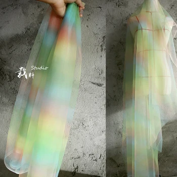 

Ultra-transparent elastic gradient illusion rainbow designer cloth lace fabrics for patchwork
