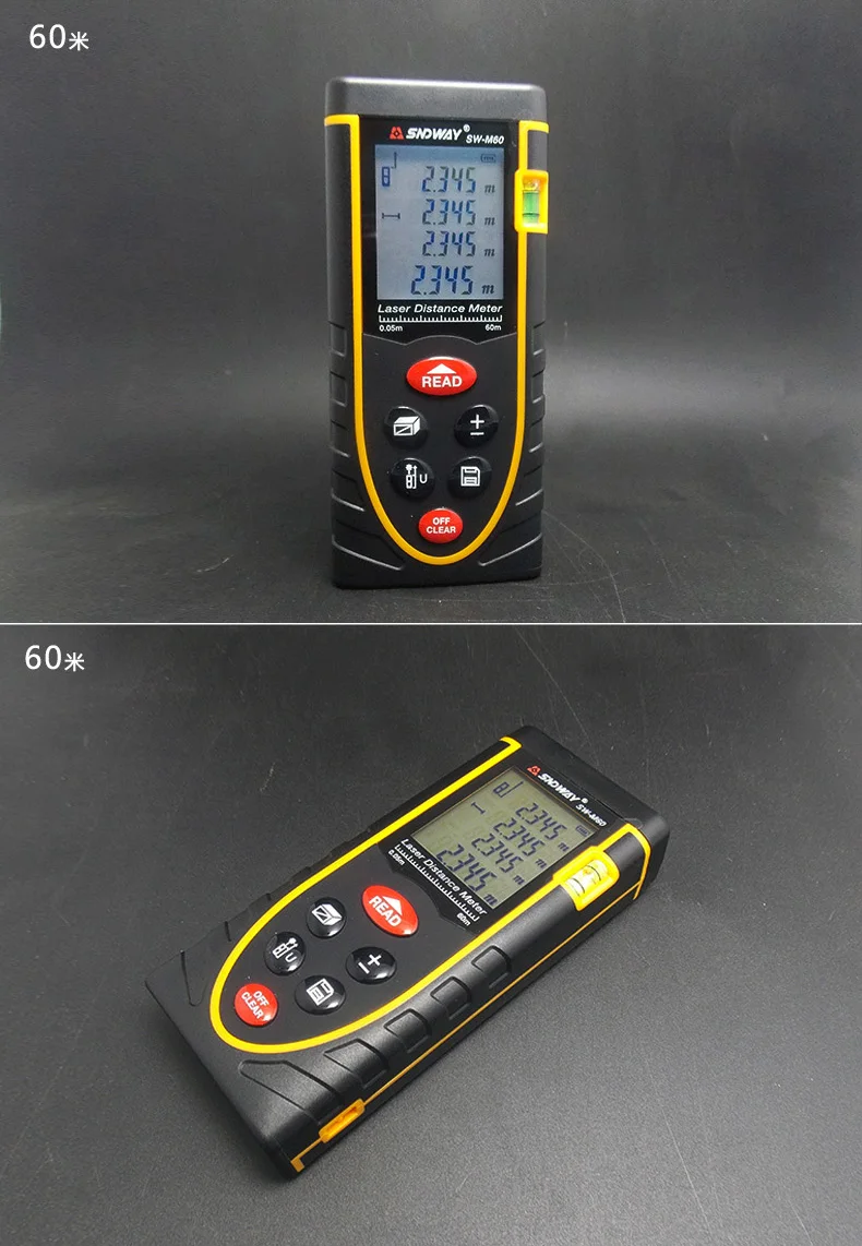 Handheld Rangefinder Laser Distance Meter Digital Laser Range Finder USB Tape Measure 60M Tester Area/volume/Angle Tester tool