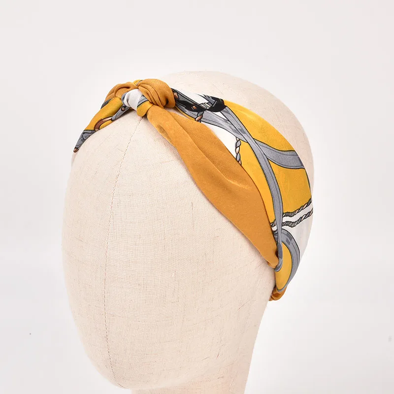 Новое поступление, шелковая однотонная эластичная повязка на голову с принтом, вечерние аксессуары для волос для женщин и девушек