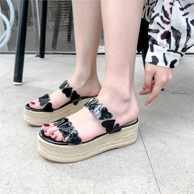 

MLJUESE 2019 women slippers PVC summer open toe Yellow color Rome style platform wedges heel beaches sandals party dress