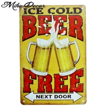 [Mike86] ледяное пиво холодной соседству классического винного жестяная вывеска фоновая фотография в стиле ретро бар для домашнего декора металлическая плакат A-385 заказ смешивания 20*30 см