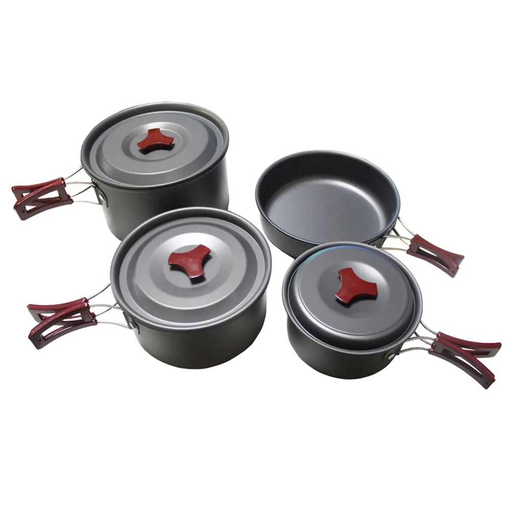 Acampar al aire libre senderismo Picnic tetera olla conjunto de utensilios de cocina Mess Kit mosquetón de utensilios de cocina platos para el turismo