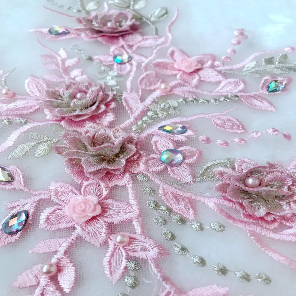 

Бусины для рукоделия Стразы, большая розовая Кружевная аппликация, нашивки с трехмерным цветком, 88*32 см, аксессуары для выпускного платья
