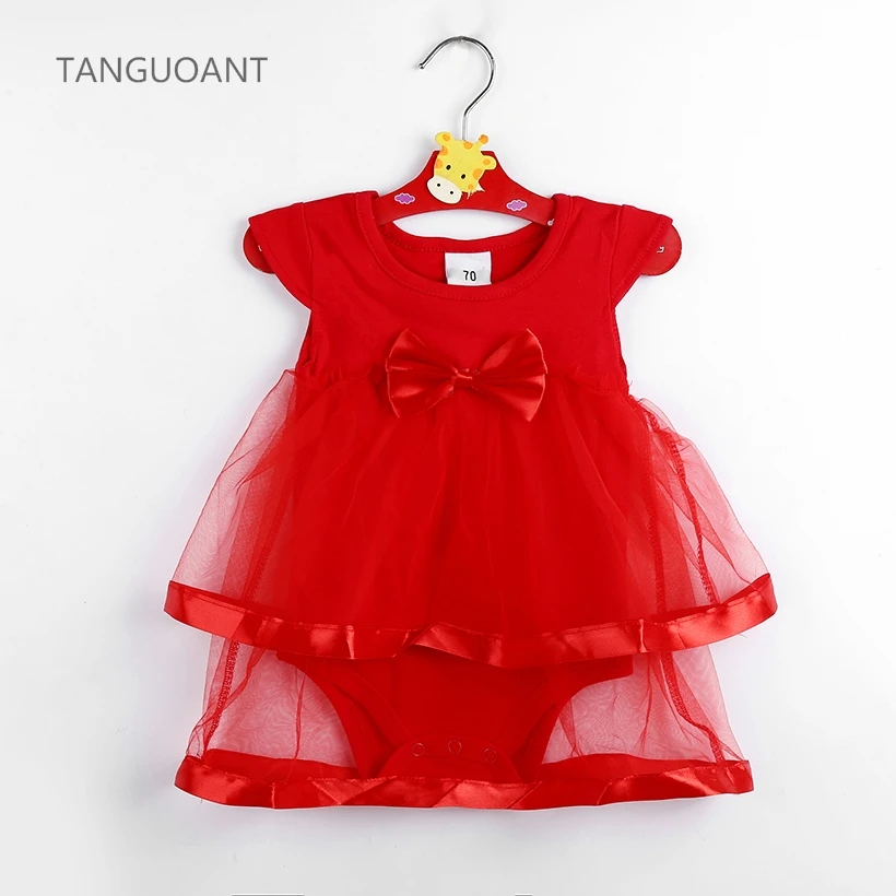 

TANGUOANT Hot Sale NewBorn Baby Dress Summer Cotton Bow Baby Rompers For girls Summer Kids Infant Clothes Baby Girls Jumpsuit
