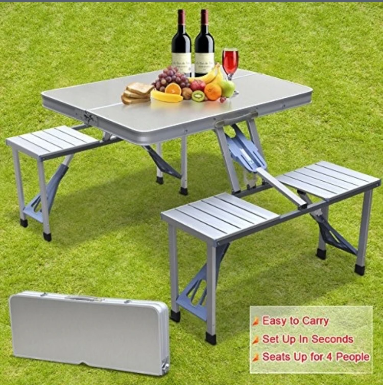 folding picnic table with stools