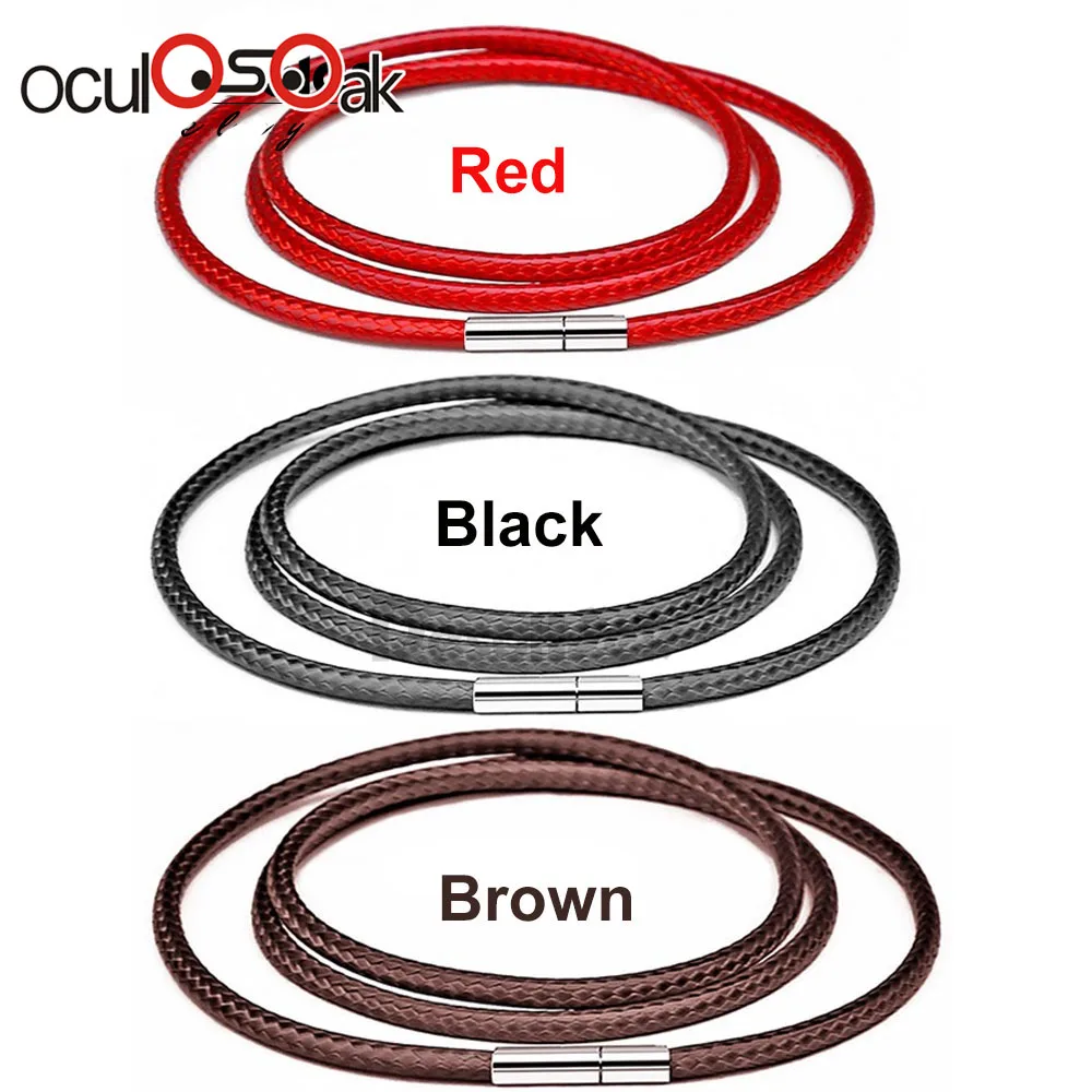 

3pcs 1mm-3mm Necklace Cord Black Leather Cord Wax Rope Chain With Stainless Steel Rotary Buckle For DIY Necklace Jewelry 2019
