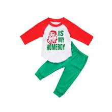 Рождественская Детская Костюмы Модный комплект Дети мальчиков Санта Клаус футболки и штаны комплект одежды из 2 предметов От 1 до 6 лет