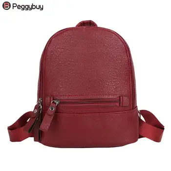 

2018 Women Backpack Casual PU Leather Teenage Girls Pure Color School Shoulder Backpack Travel Zipper Rucksack Mochila Feminina