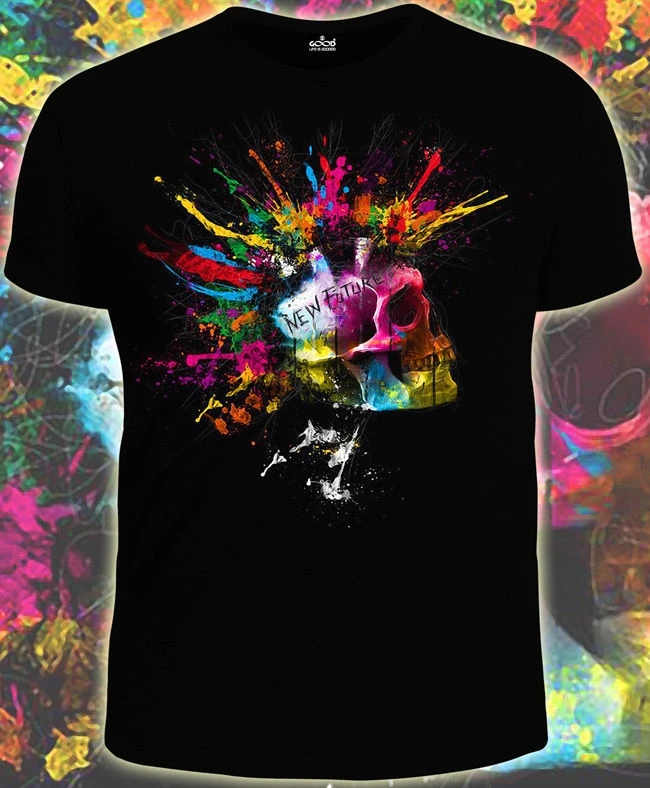 

Neon Skull Mens T-shirt Glow UV-Blacklight Punk Cool Rave Psy Festival Club Wear