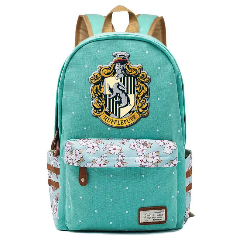 Новинка, школьная сумка Хогвартс Слизерин Гриффиндор с цветами в горошек для мальчиков и девочек, женский рюкзак, школьные сумки для подростков, Холщовый женский рюкзак - Цвет: 703CHK-21
