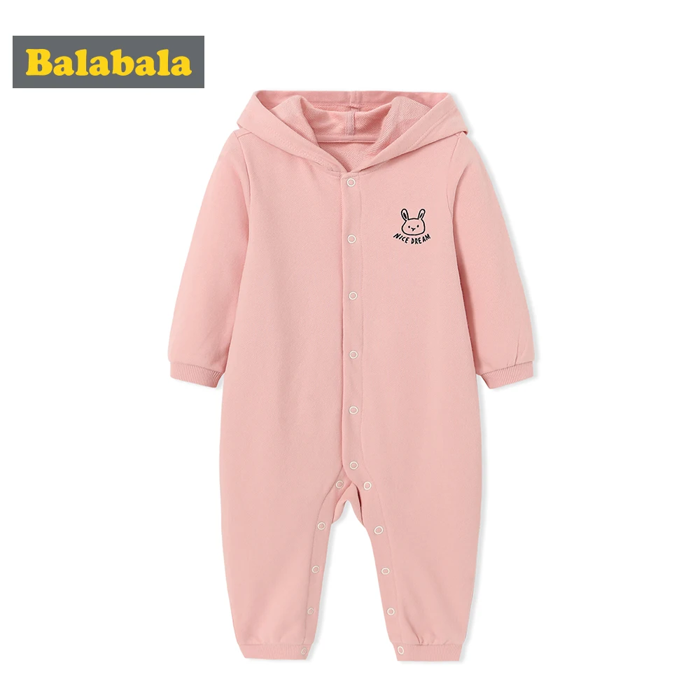 

Balabala Babys 100% Cotton Hooded Jumpsuit Infant Newborn Baby Boys Baby Girls Jumpsuit One-Piece Romper Ribbed Cuff and Hem
