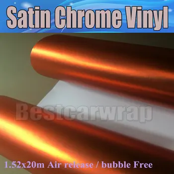 

PROTWRAPS Orange Satin Chrome Car Wrap Viny Film with air bubble Free For Luxury Vehicle Graphics Covering foile 1.52x20m/Roll