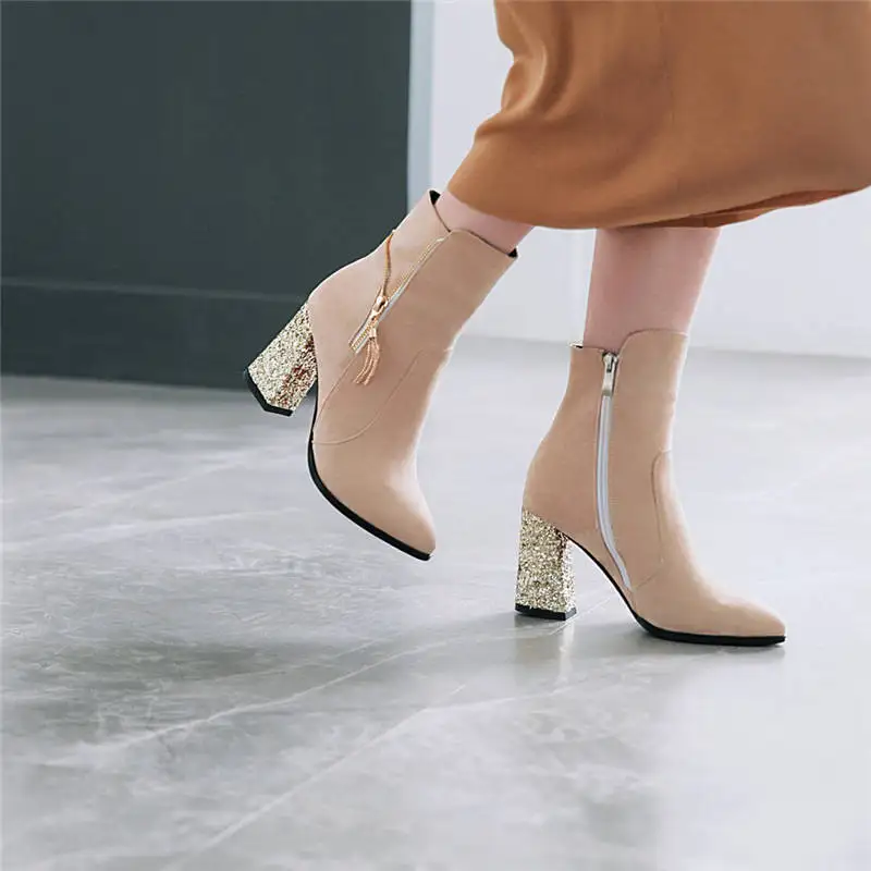 MORAZORA/ Новое поступление; женские ботинки из флока с коротким плюшем; сезон осень-зима; модная обувь на высоком каблуке; простые женские ботильоны