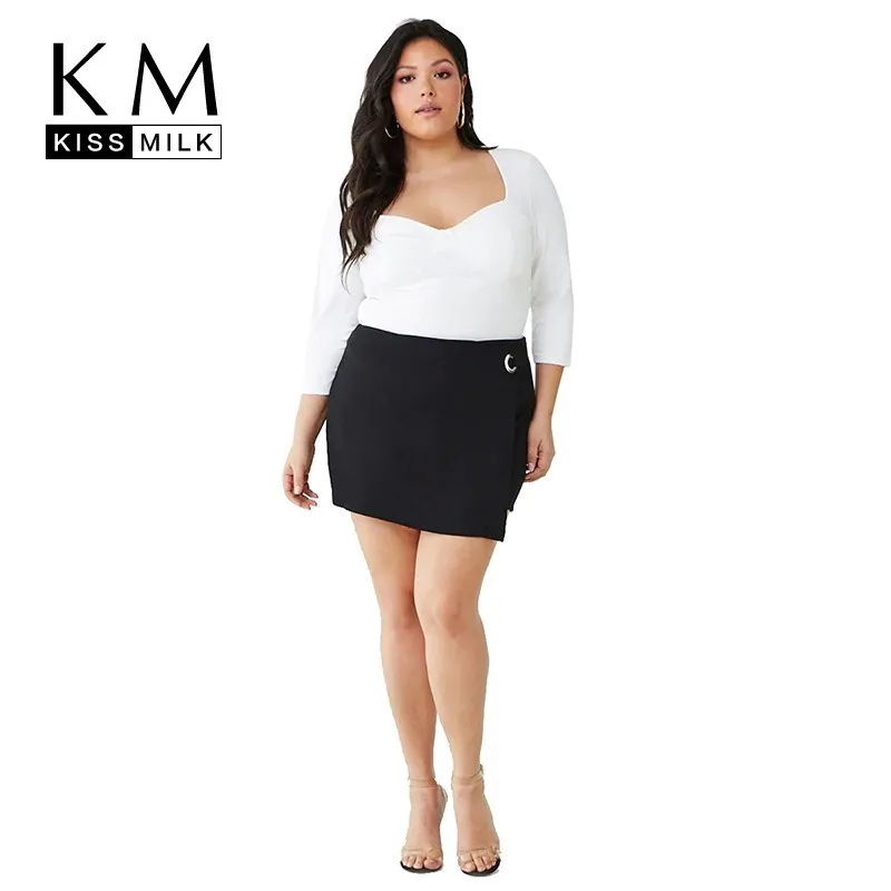 

Kissmilk Plus Size Women Simple Commuter OL Fashion Stitching Button Tie Sexy Bag Hip Shorts