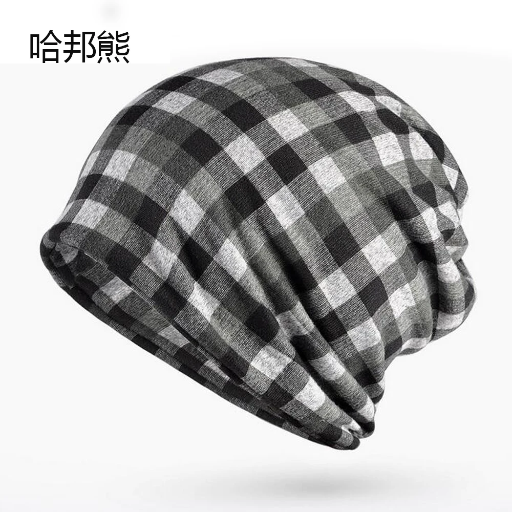 

Grid Turban Hats Women Scarves Beanies Braga Cuello Hat Lattice Pile Caps 3 Use Knit Skullies Girls Cotton Soft Bonnets