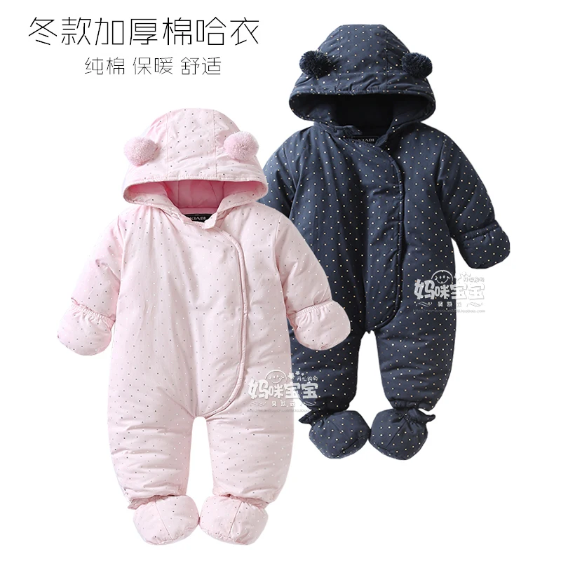 

Baby boy girl Warm Outdoor 2019 New born Winter Windproof Hooded Rompers Thick Cotton Outfit Newborn Jumpsuit