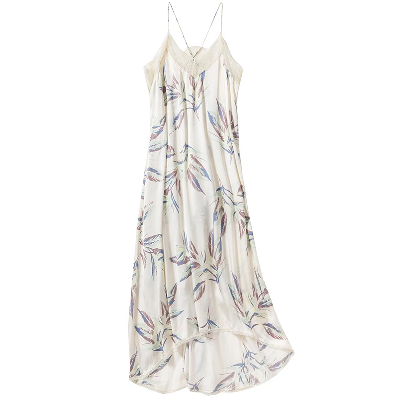 

RISTY PARADISE DRESS Long iris Printed TITO KILIM Midi DRESS V-neck with Lace Trim thin straps Woman Viscose Fashion 2019