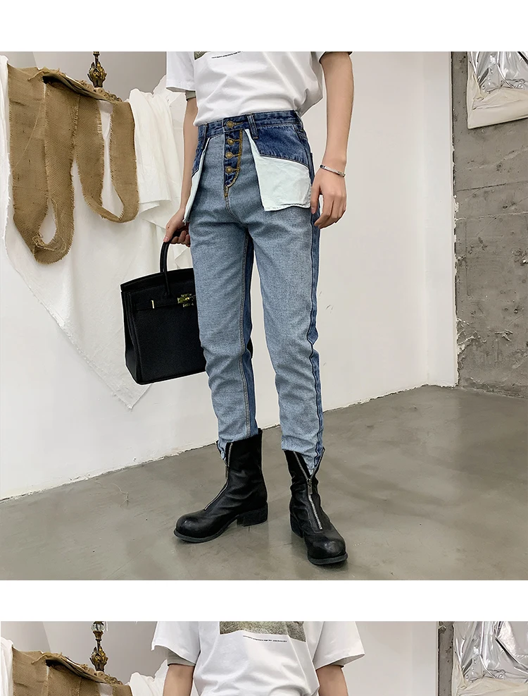 2019 Новые мужские ретро с высокой талией повседневные джинсовые брюки мужские модные уличные хип хоп обратная одежда шаровары брюки джинсы