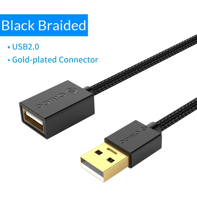 ORICO USB кабель-удлинитель USB 3,0 кабель женский-мужской удлинитель Кабель для передачи данных удлинитель кабель-удлинитель для компьютера ПК - Цвет: U2-MAA02-BK