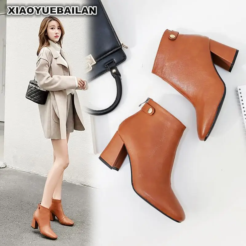 

2018 Autumn And Winter New Simple Fashion High Heel Short Boots Comfortable Women10.23