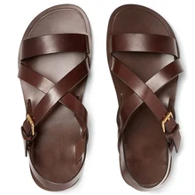 Сандалии-гладиаторы для отдыха из коровьей кожи; цвет коричневый, черный; летние пляжные мужские сандалии в римском стиле