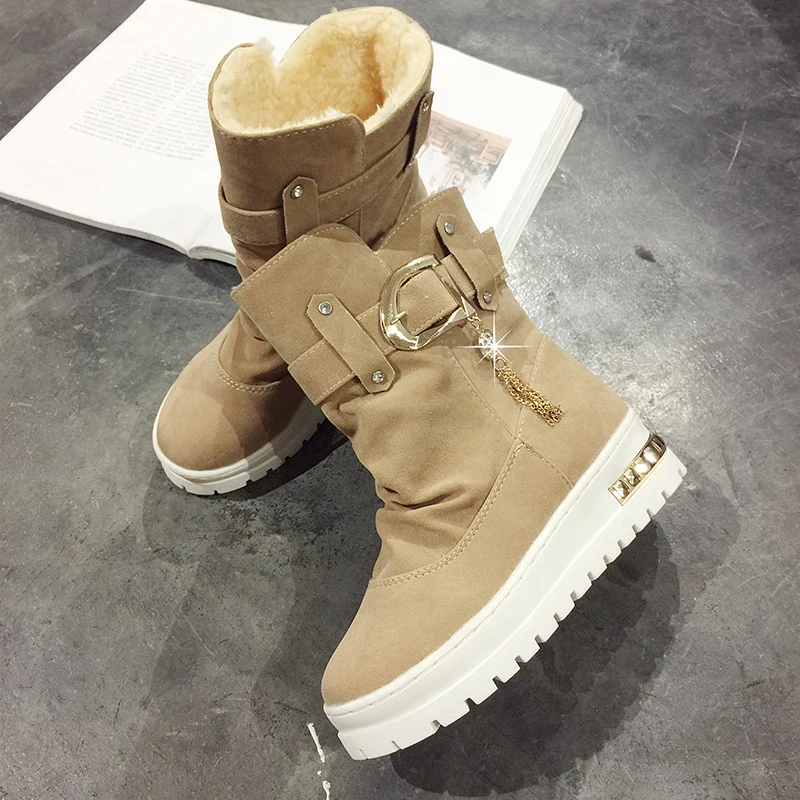 Goedkoop Mode Platform Vrouwen Winter Snowboots Suede Dikker Warme Pluche Botines Mujer 2018 Slip On Enkellaarsjes Zwart Rood Botas