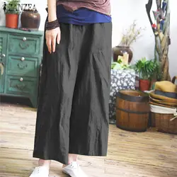 2018 Винтаж осенние штаны Для женщин упругие талии карманы однотонные брюки женские работы Pantalon Palazzo Mujer плюс Размеры Широкие штаны