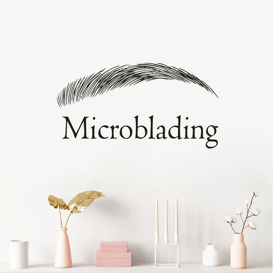 Брови Microblading Наклейка на стену с логотипом красота салон Интерьер Декор брови дизайн виниловые наклейки на стену Microblading плакат с подписью AZ672