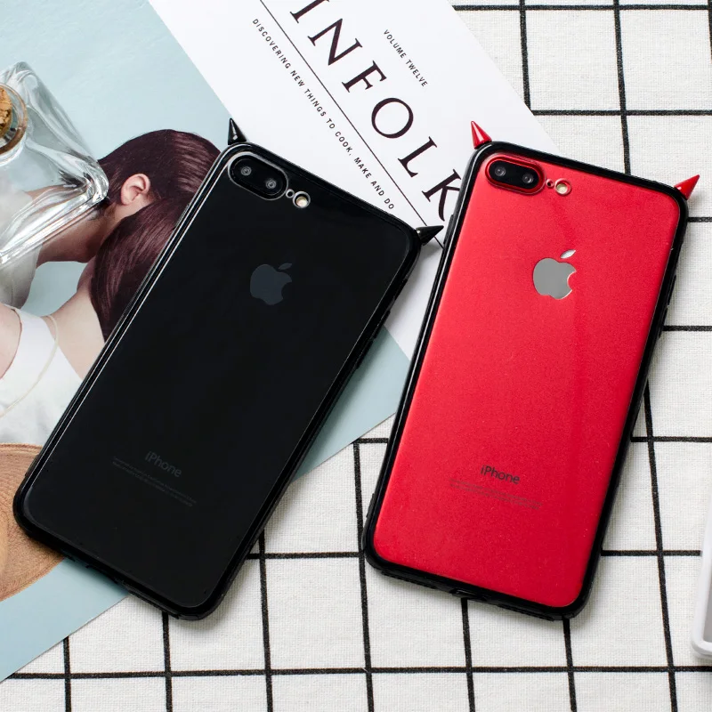 Роскошный 3D 2 в 1 прозрачный демон ухо для iPhone 6 6s 7 Plus Жесткий ПК Чехлы любовник