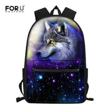 

FORUDESIGNS Galaxy Wolf Backpacks for Kids Teenagers for Boys School Rucksack Travel Daily Laptop Bagpack Men Mochila Escolar