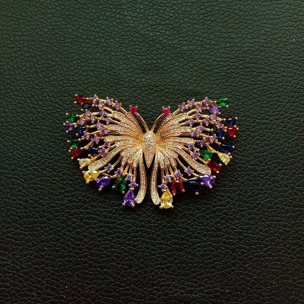 1 шт 38x60 мм позолоченный многоцветный цирконий микро Бабочка Брошь