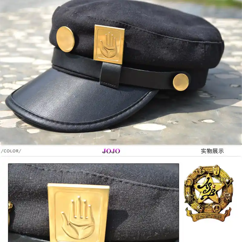 Anime JoJos Bizarre Adventure Accessoires Chapeau Jotaro Kujo Joseph Arm/ée Militaire JoJo Casquette Cosplay Adulte Badges,dor