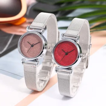 

Women Ultra Thin Quartz Analog Wristwatch with Starry Dial Mesh Band LL@17