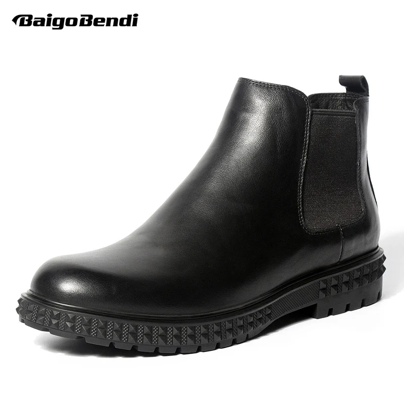 

US 6- 10 New Mens Genuine Leather Pull On Martin Boots Casual Round Toe Riding Boots Business Man Winter Shoes Oxfords