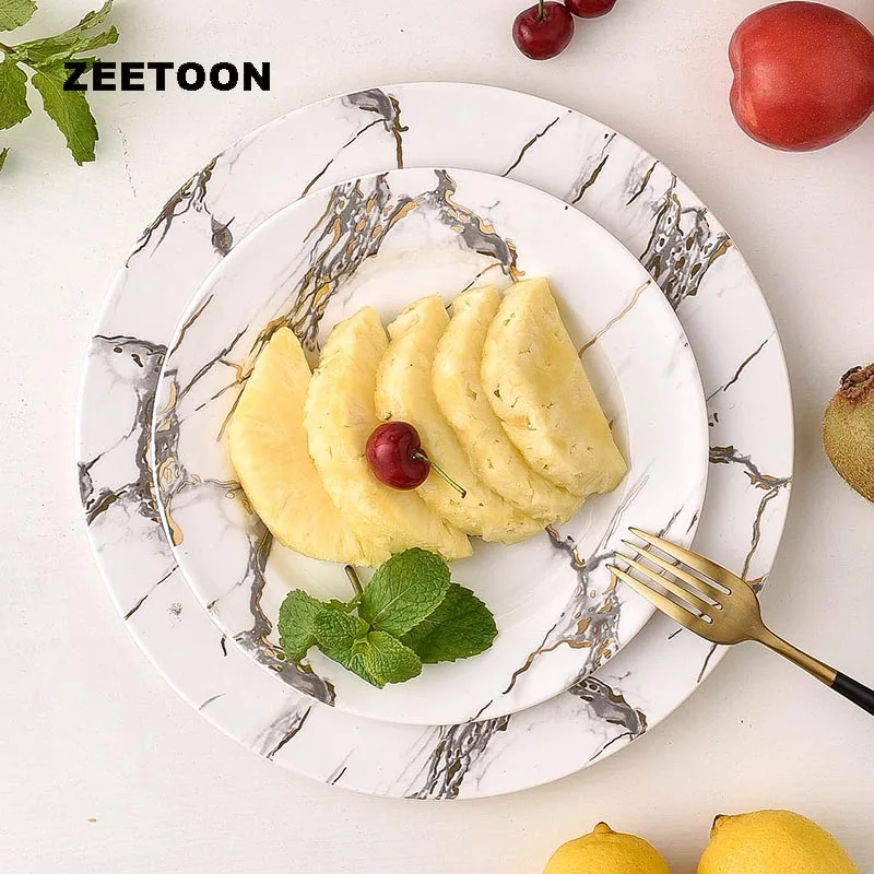 

8/10/12 Inch European Style Plate Ceramic Marble Pattern Spaghetti Steak Large Dish Fish Oval Shaped Plates Saucer Tableware Art