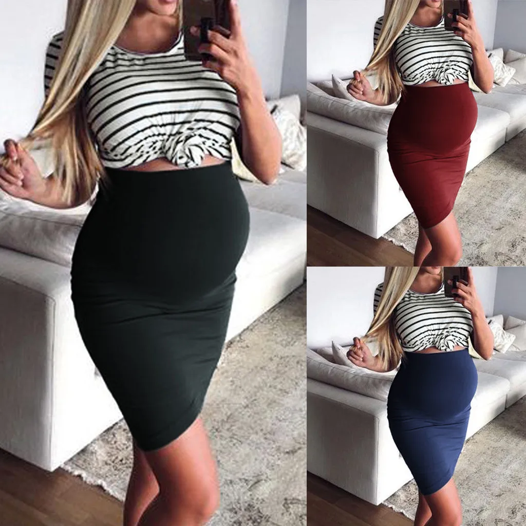 

Maternity Dresses Women's Maternity Pregnanty O-Neck Short Sleeve Summer Stripe Split Dress 2019 New ropa premama embarazadas