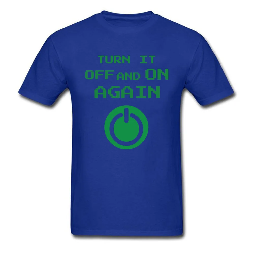 Brand Printed Casual Short Sleeve T Shirts ostern Day Crewneck 100% Cotton Tops Tees for Men Tee Shirt Casual Wholesale Turn it Off and On Again blue