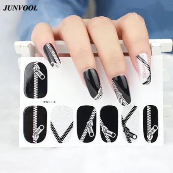 

Beauty Adhesive Nail Art Stickers 3D Zip Zipper Black Design Nails Sticker Manicure Glitter Decor Tools Nails Wraps Decals