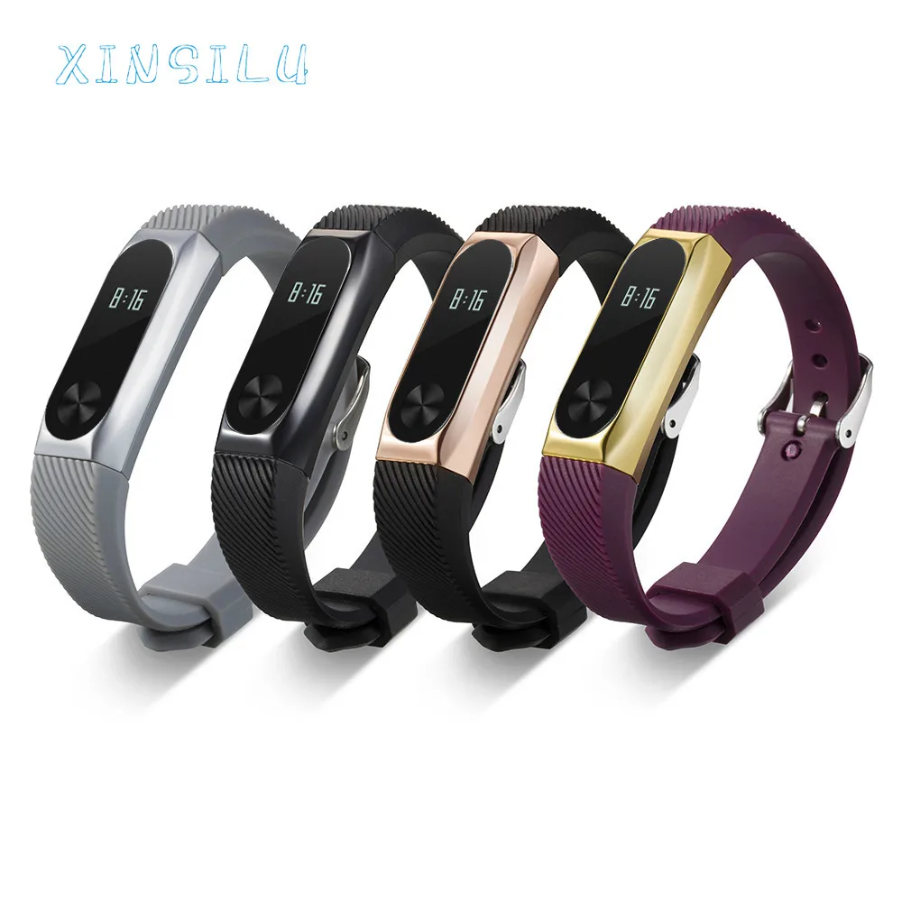 

170-220mm Length Silica Gel Replacement Wristband Band Strap + Metal Case Cover For Xiaomi Mi Band 2 Bracelet 4Colors Watchbands
