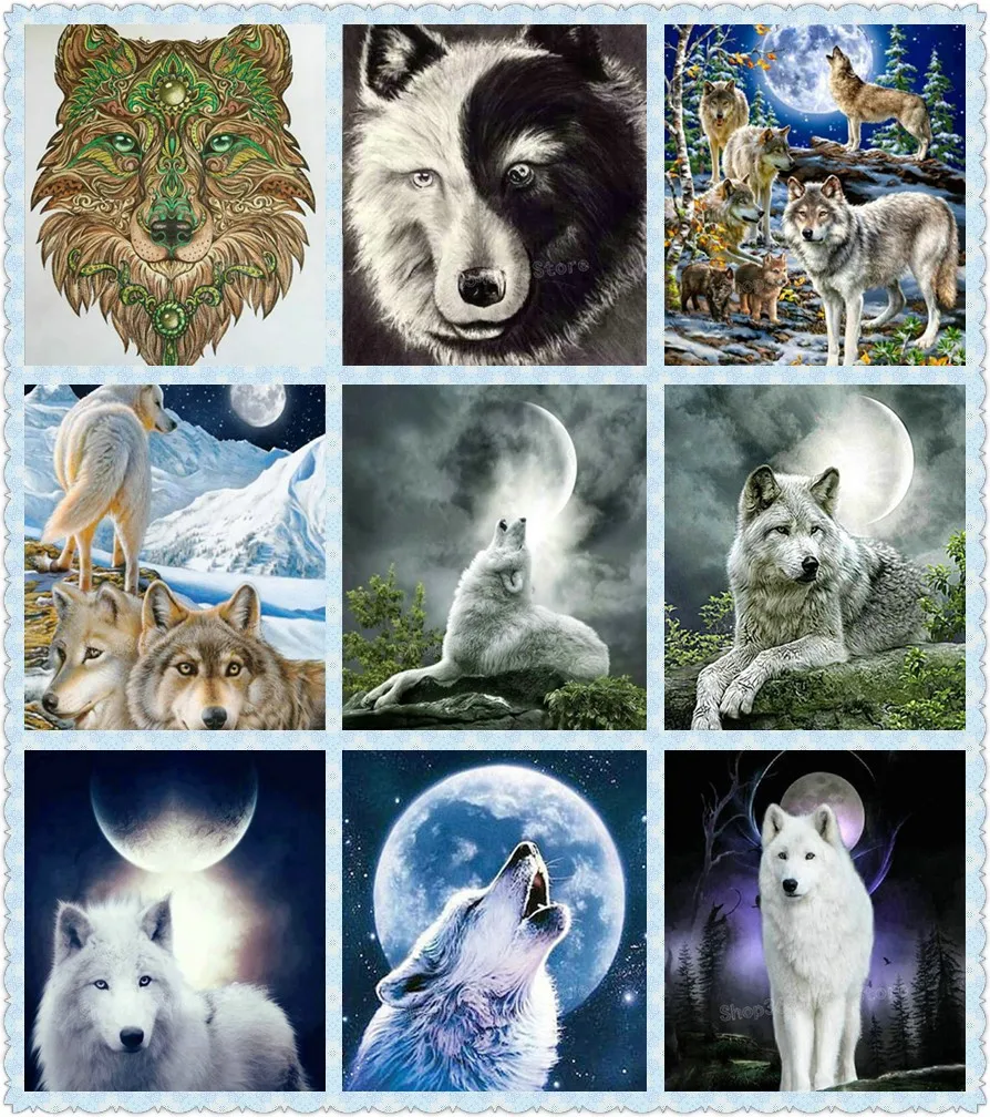 

New 5d diy diamond painting wolf moon 3D diamond embroidery full square / round drill diamond mosaic animal