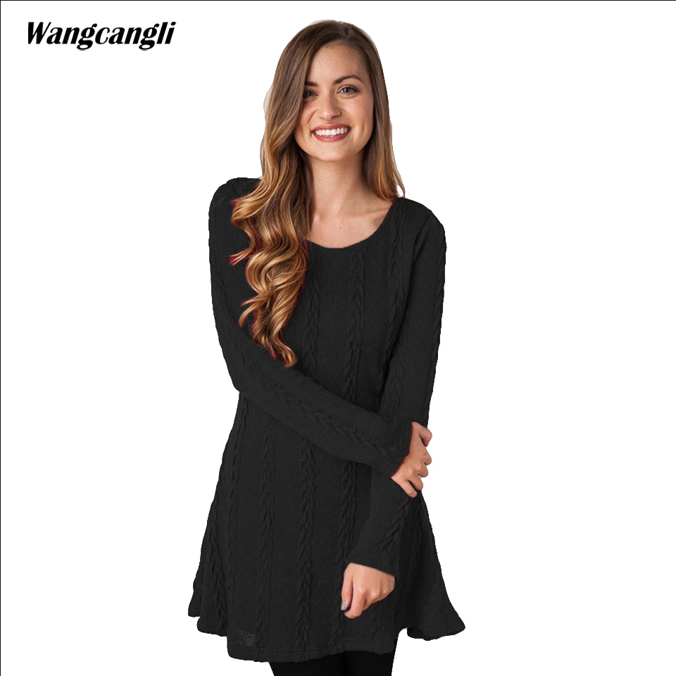 Wangcangli 2018 осень женская сексуальная Вязание Хлопок Line Vestidos Твердые Cacual Винтаж o