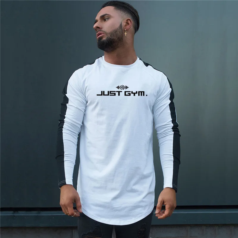 Brand Men Long sleeves cotton t shirt autumn Patchwork raglan sleeve fashion clothing Slim fit elasticity Fitness tees shirts