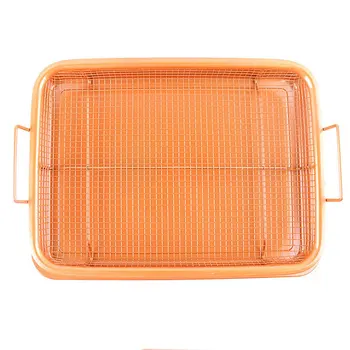 

As Seen On Tv 2019 Copper Air Fryer Crisper Tray Oil Frying Basket Non Stick Mesh Grill Aluminum Crisper With Easy Grip Handles