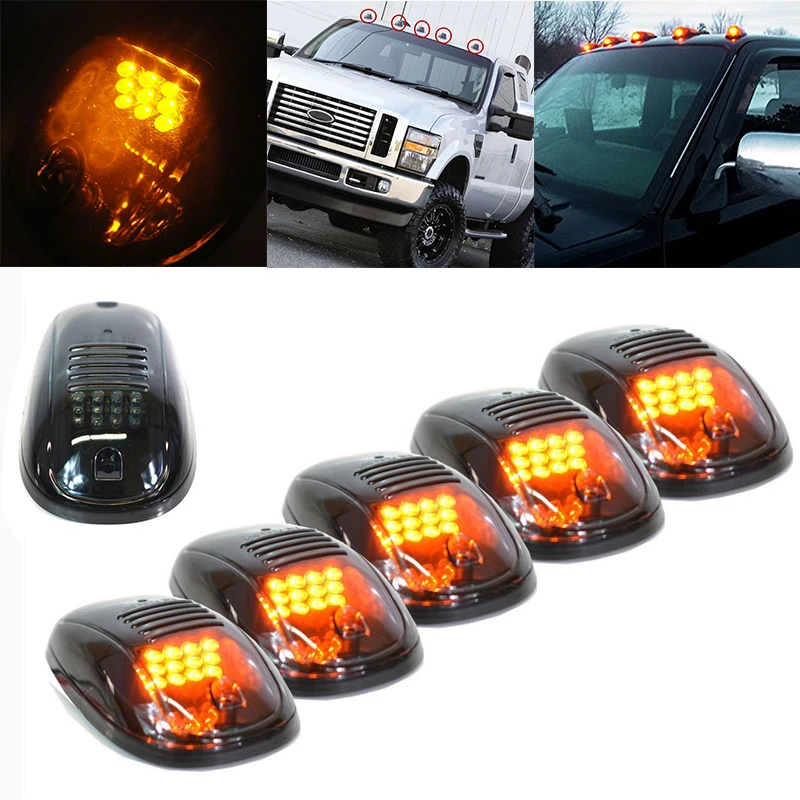JX-LCLYL 5PCS Smoked Amber Cab Roof Top Running LED Light for Truck SUV Pickup 4x4